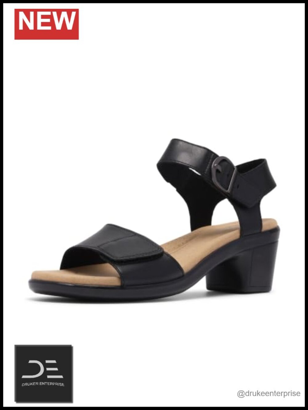 Clarks Women's Heeled Sandals Block Heel Leather Adjustable Straps